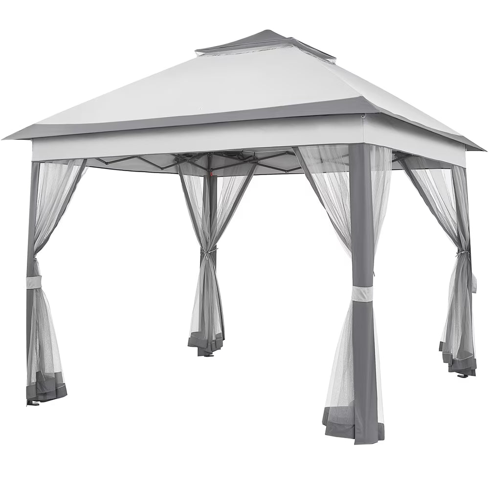 11x11 FT Pop-Up Gazebo with 4 Mesh Sidewalls, Light Gray I53630