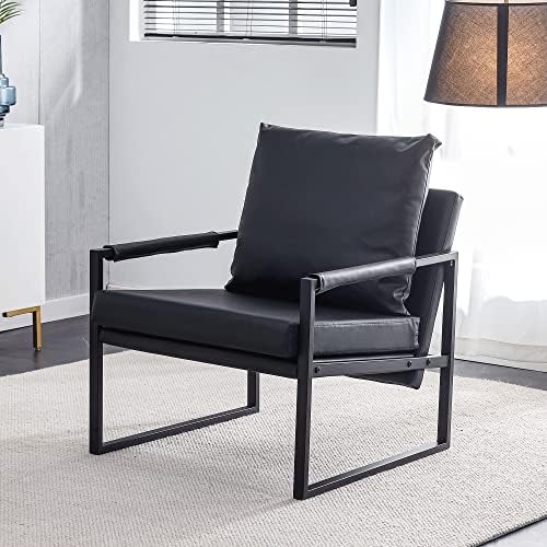 Black PU Leather Accent Arm Chair with Metal Frame F833