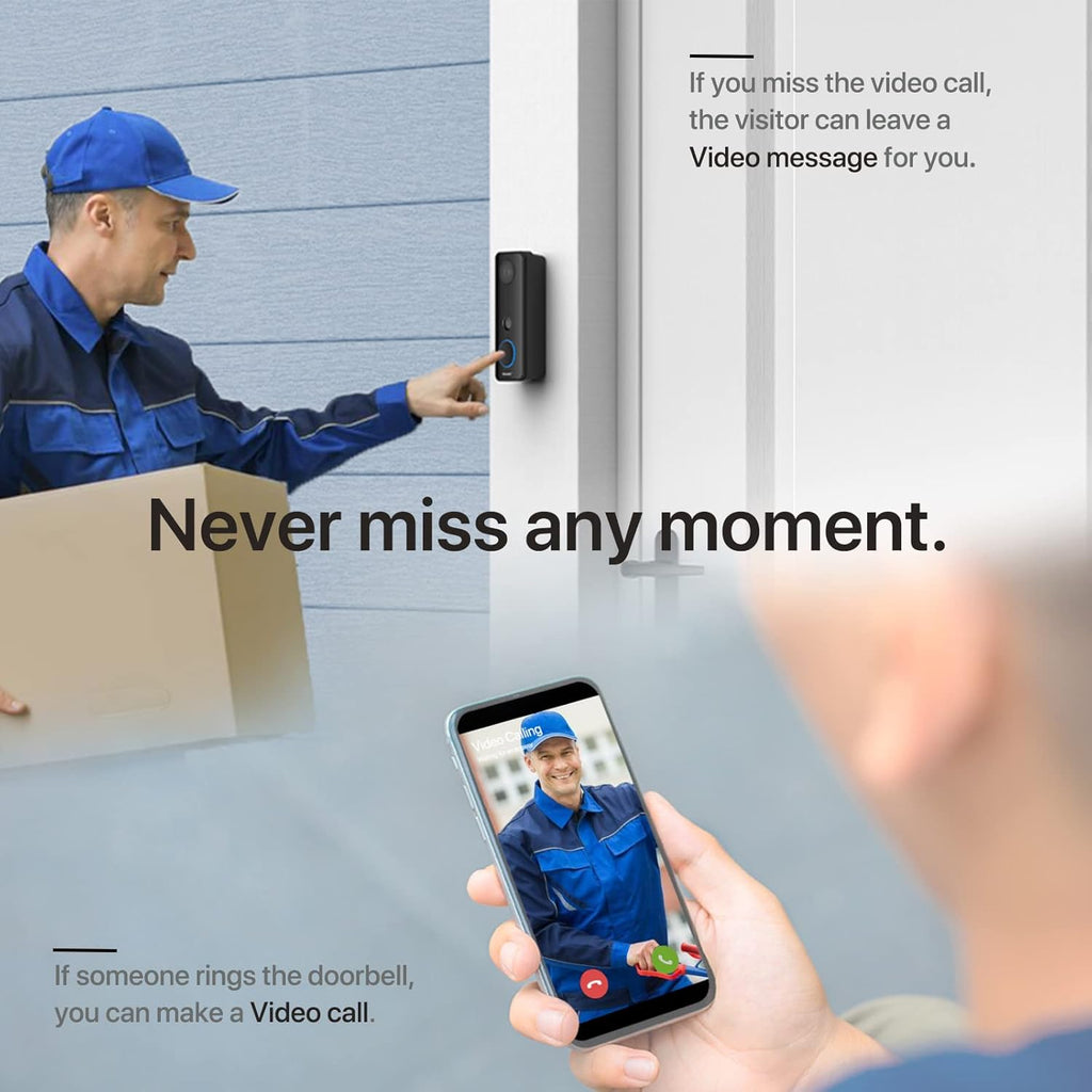 Black Wireless Video Doorbell Camera with Chime, 1080P, IP66 Waterproof G249