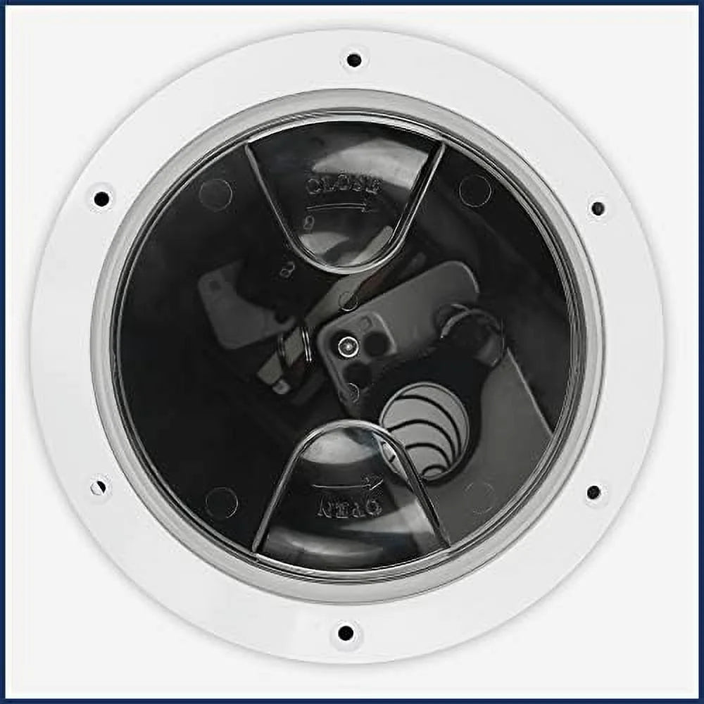 Round Inspection Deck Plate With Detachable Clear Lid, UV-Resistant White Plastic D5429