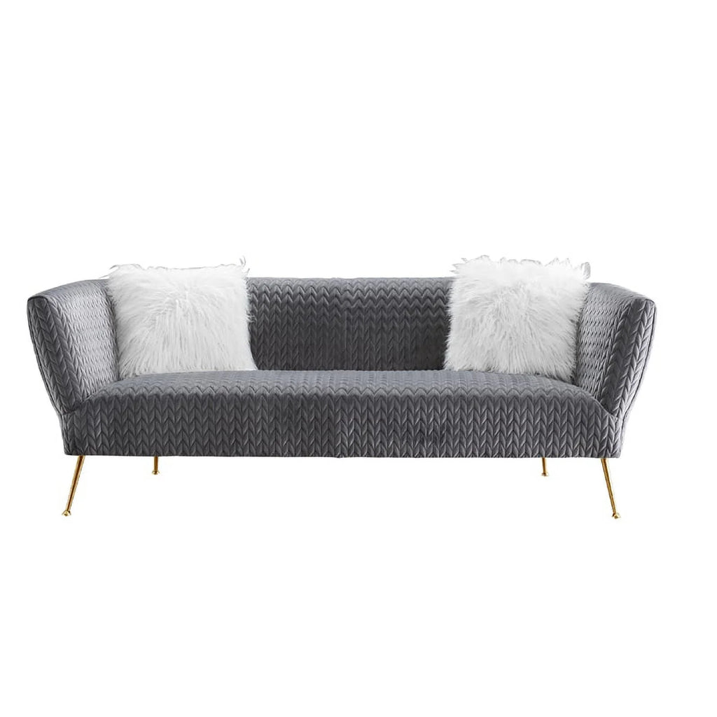 Grey Velvet Sofa with 2 Pillows D155