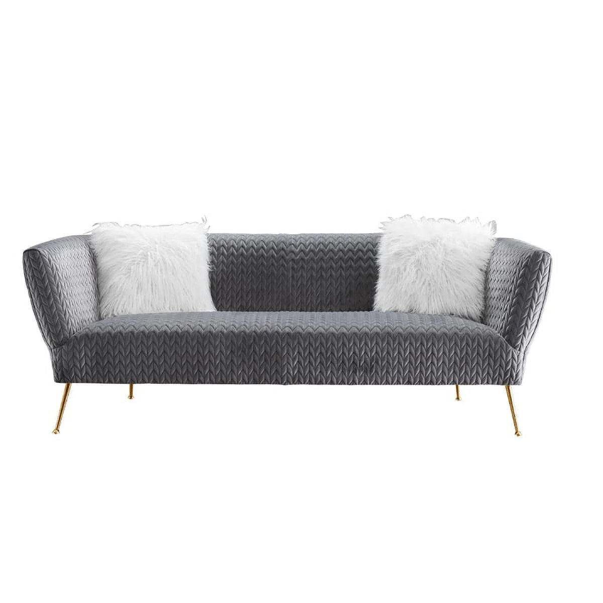Grey Velvet Sofa with 2 Pillows D155