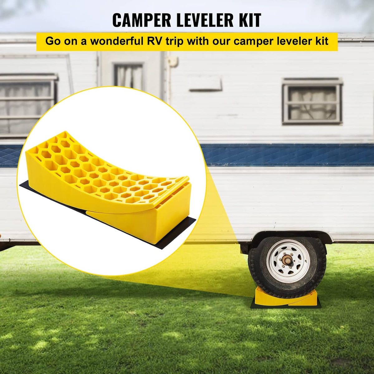 Camper Leveler 2 Pack HDPE Curved Levelers with Chocks and Rubber Grip Mats J36381