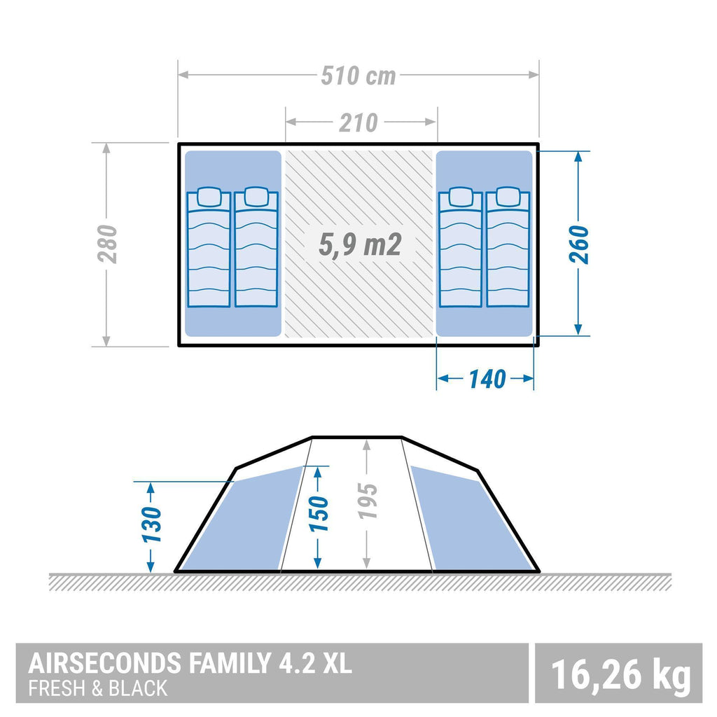 4.2 Inflatable Camping Tent, 4 Person, Black T822064