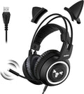 Black Gaming Headset with Detachable Cat Ear Headphones LED, USB I4031