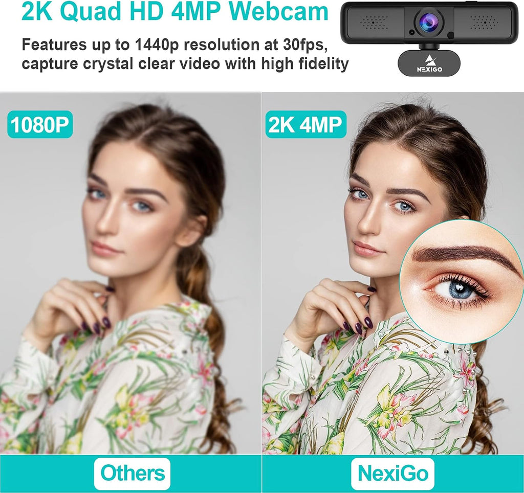 2K 4MP Zoomable Webcam with Privacy Cover & Dual Microphone O965298