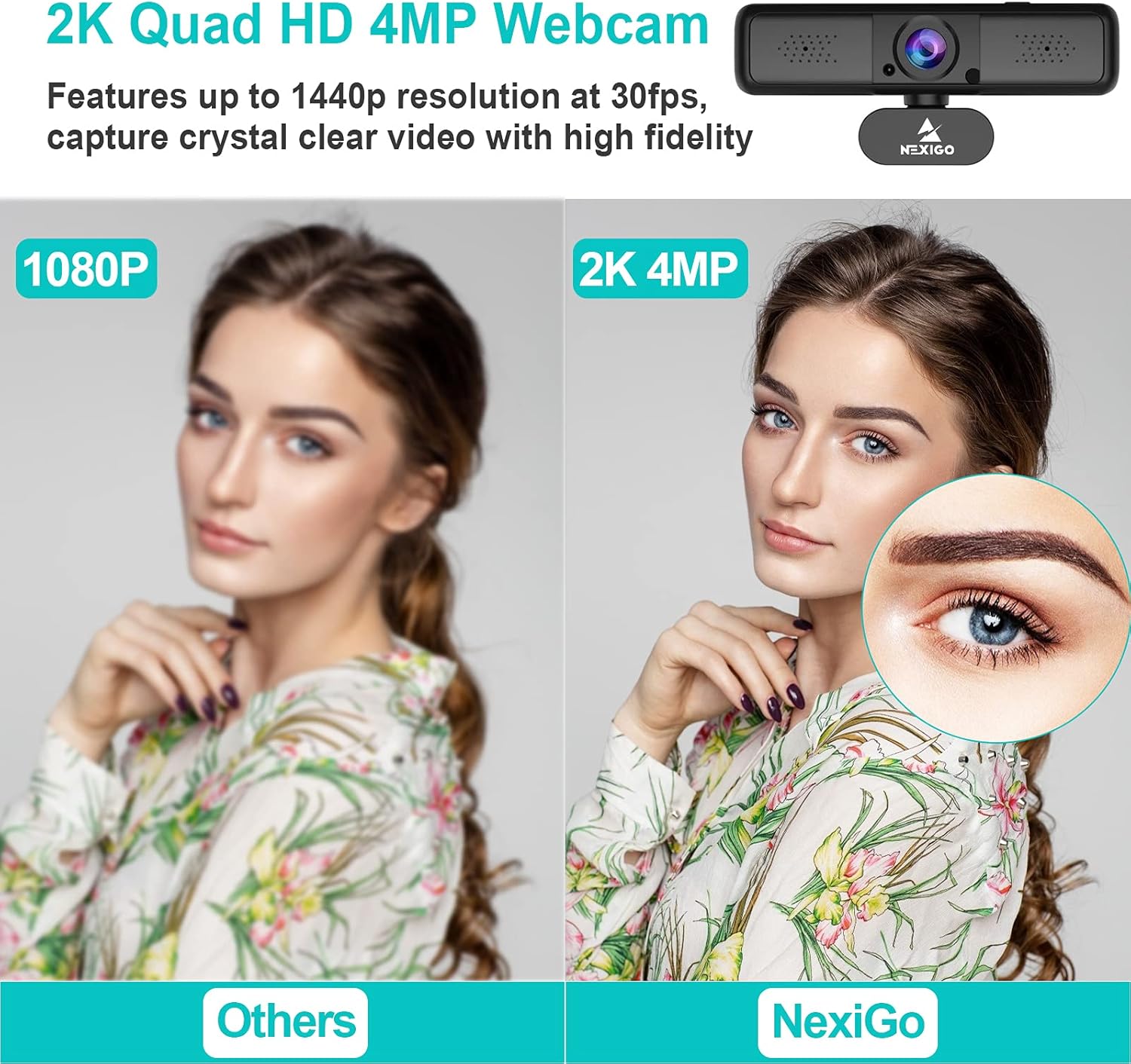 2K 4MP Zoomable Webcam with Privacy Cover & Dual Microphone O965298
