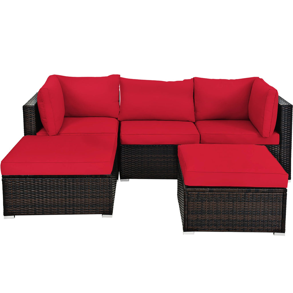 Red 5 Piece Patio Rattan Furniture Set O49104