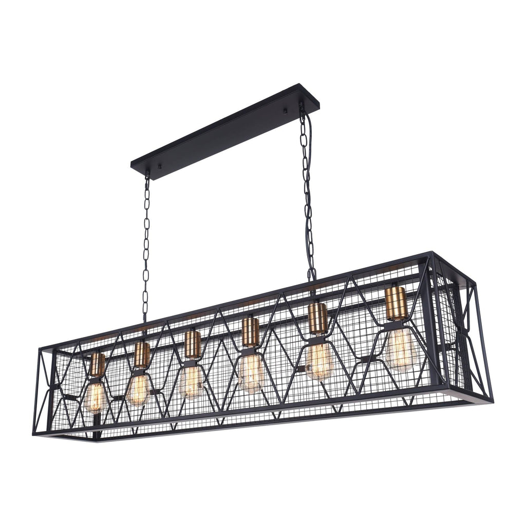 Black 5-Light Rectangular Cage Linear Kitchen Island Light I46484