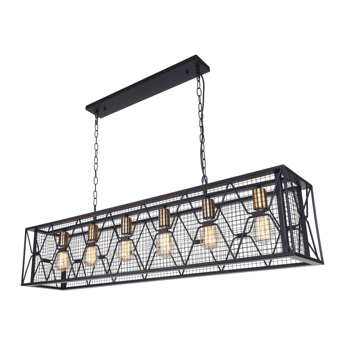 Black 5-Light Rectangular Cage Linear Kitchen Island Light I46484