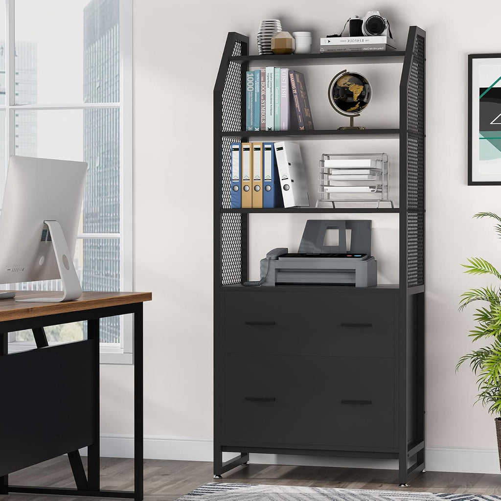 Black 2 Drawer File Cabinet with Bookshelf Z407