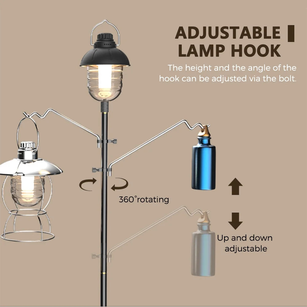 Collapsible Camping Lamp Pole Adjustable Heights Lightweight Aluminum Alloy Lantern Hanger G109745