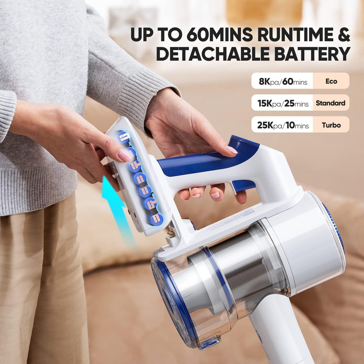Cordless Stick Vacuum Cleaner 25KPa 320W 60mins Detachable Battery LED Headlights P383469