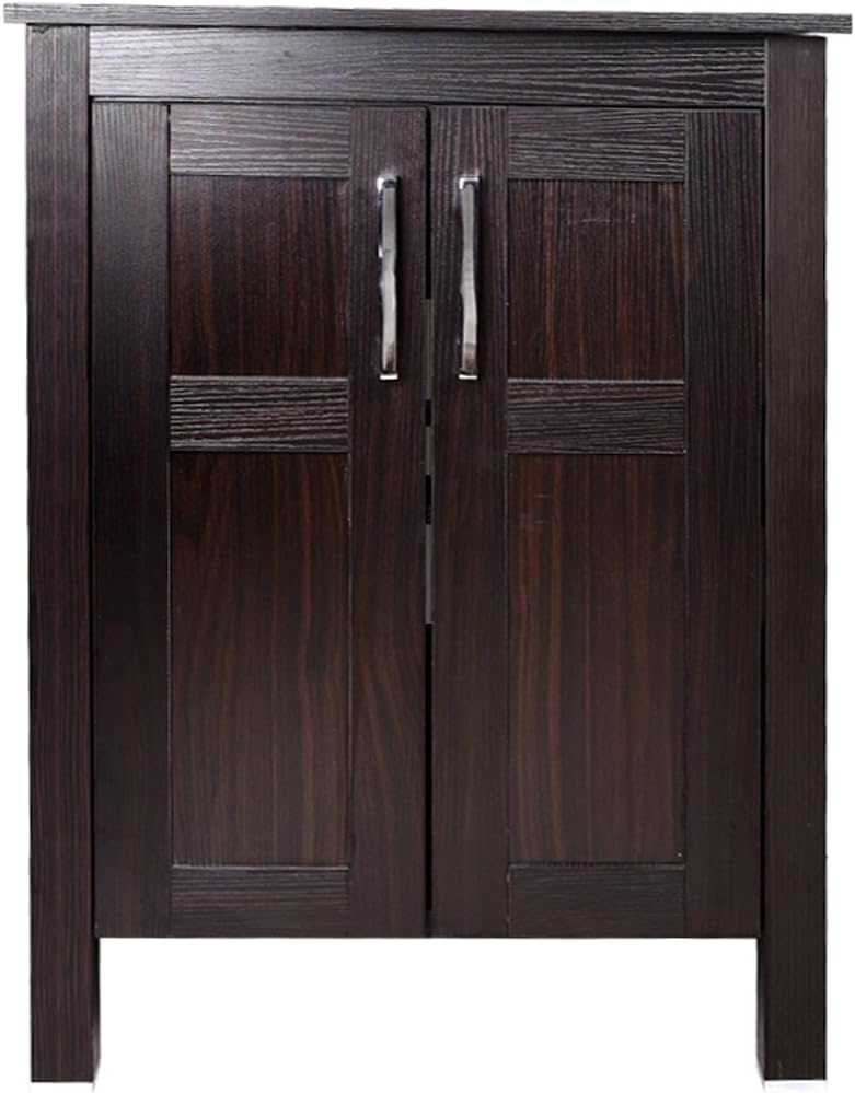 24 Inches Dark Coffee Single Bathroom Vanity with 2-Door Cabinet and Tempered Glass Sink Top W317468