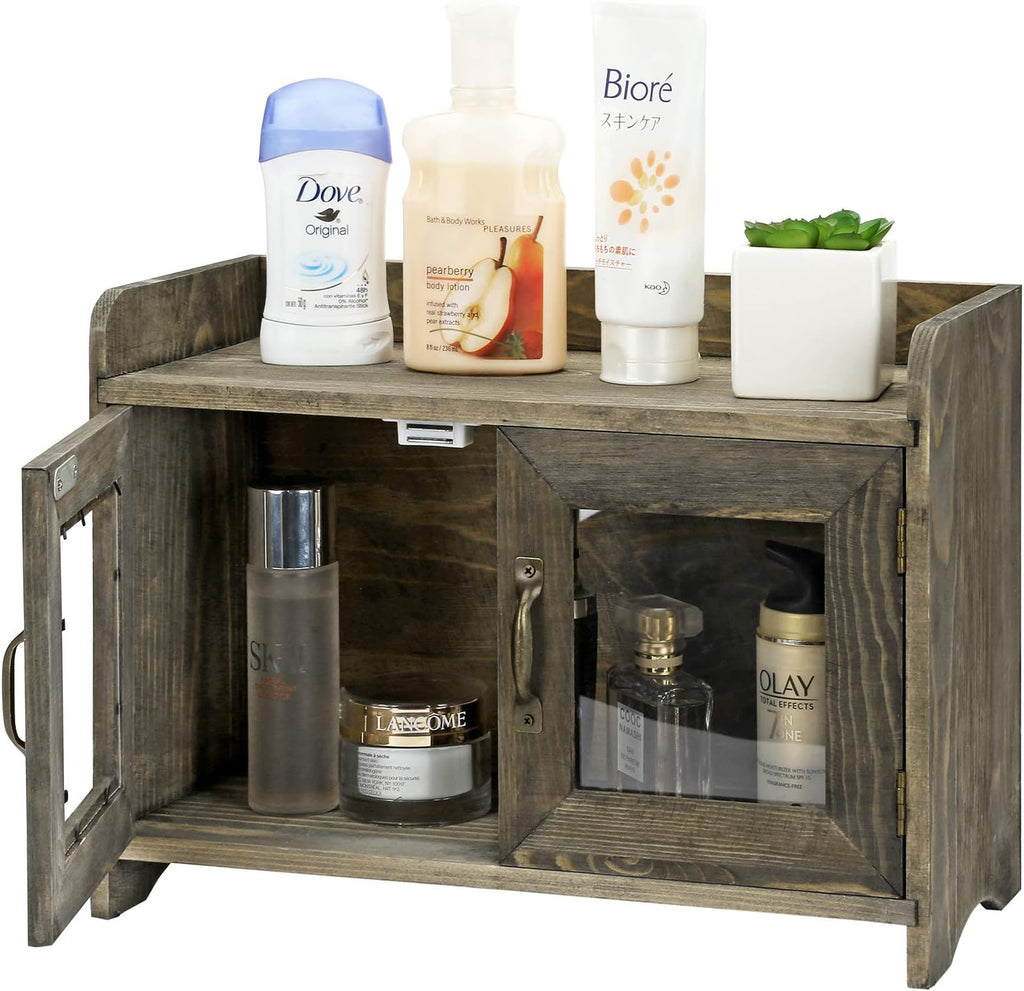 Rustic Gray Wood Storage Cabinet Shelves with Glass Windows Pack of 2 X538735