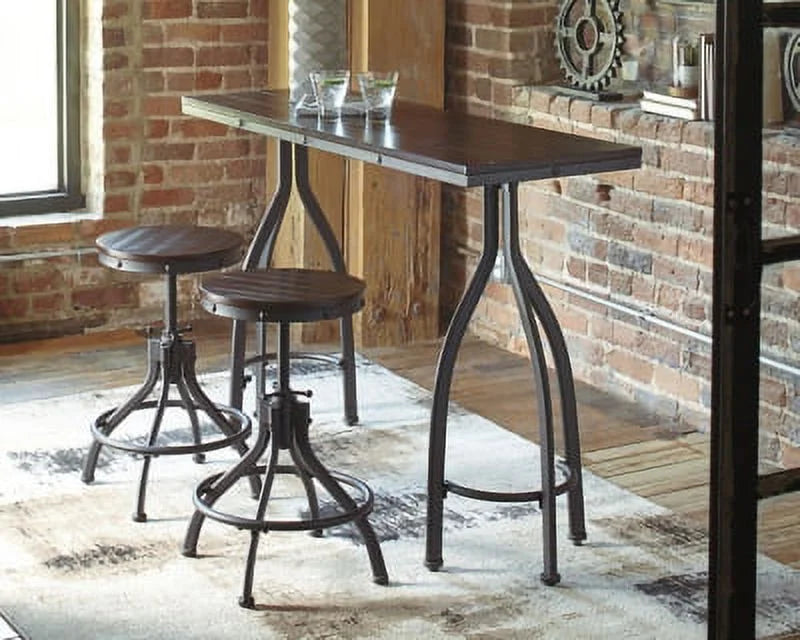 Rustic Brown Counter Height Dining Table and Bar Stools Set of 3 D220