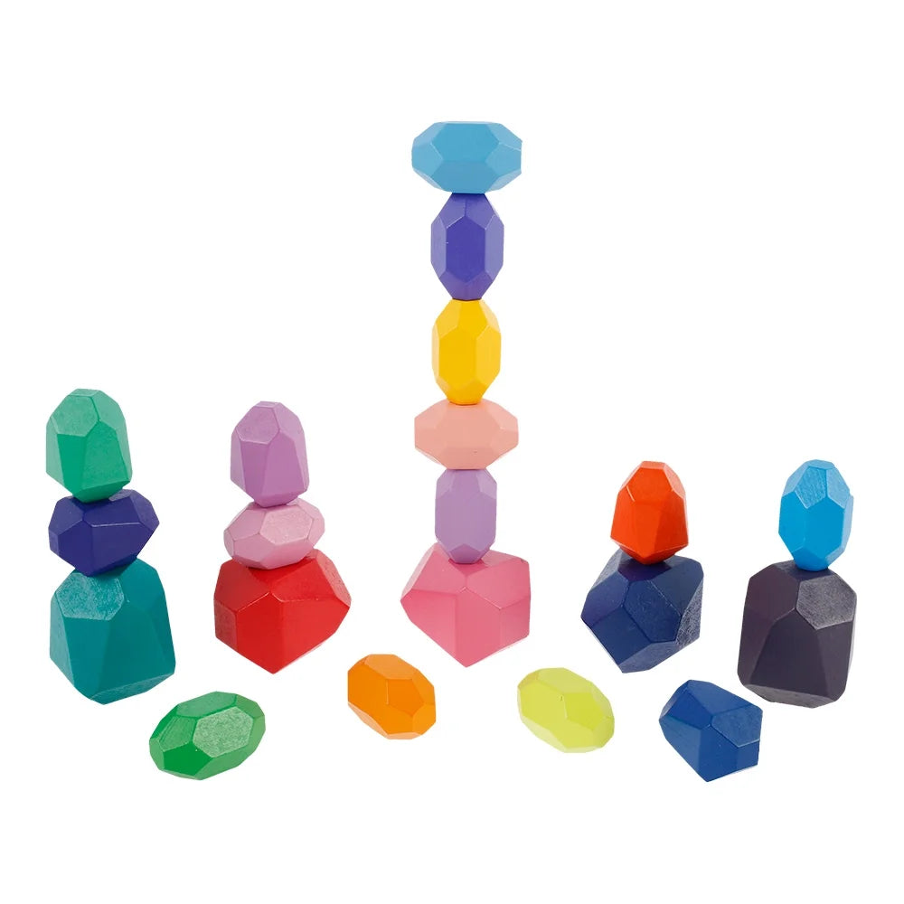 Kids Wooden Colored Balancing Stone Stacking Building Block Toy Y222