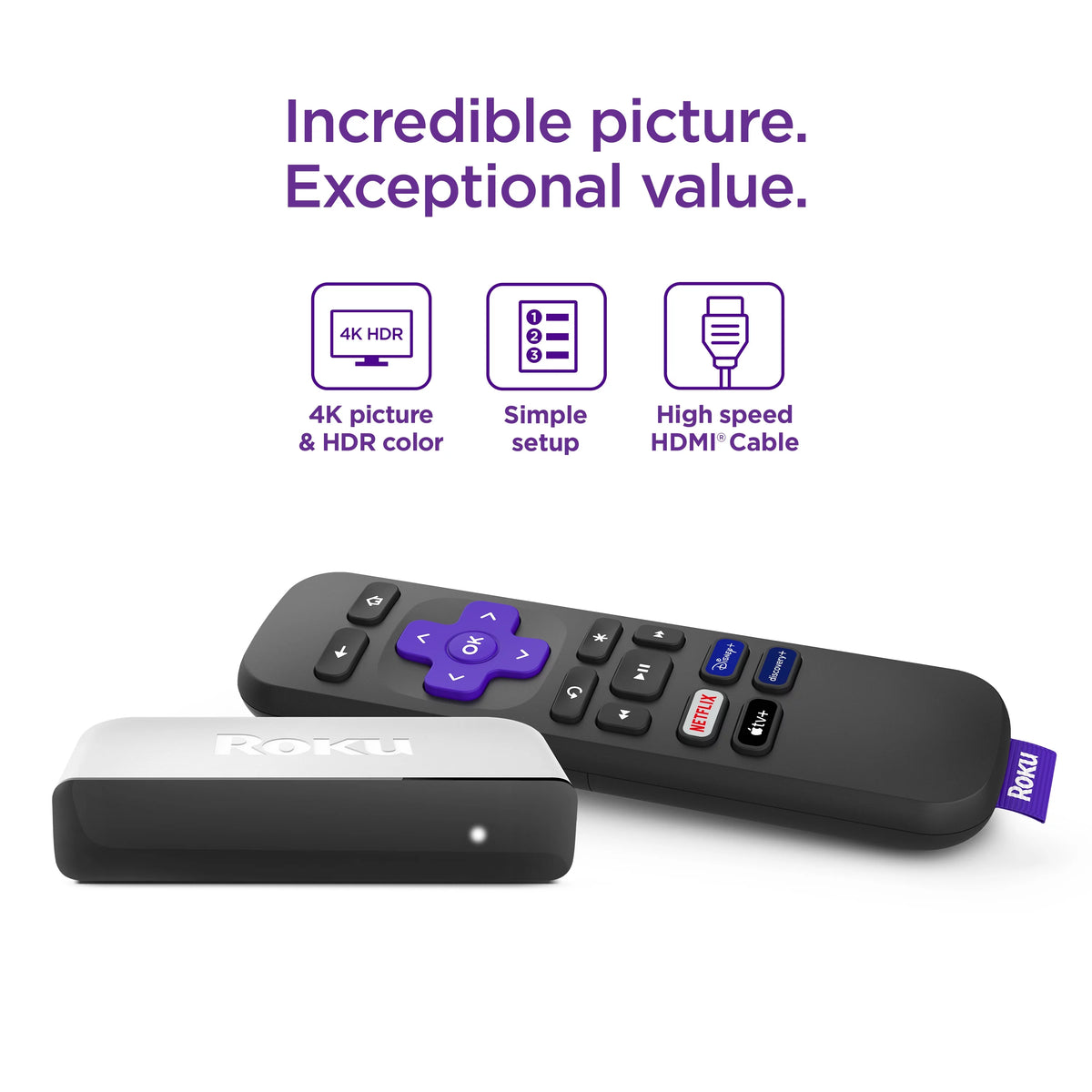4K HDR Streaming Media Player with HDMI Cable and Remote J3418