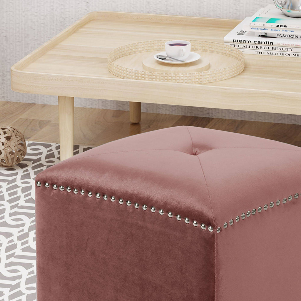 Pink Tufted Square Foot Stool Ottoman N952862