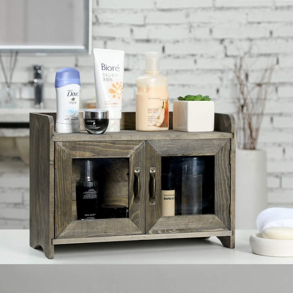 Rustic Gray Wood Storage Cabinet Shelves with Glass Windows Pack of 2 X538735