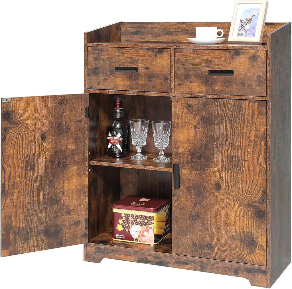 Rustic Brown Storage Cabinet with 2 Doors & Drawers K218