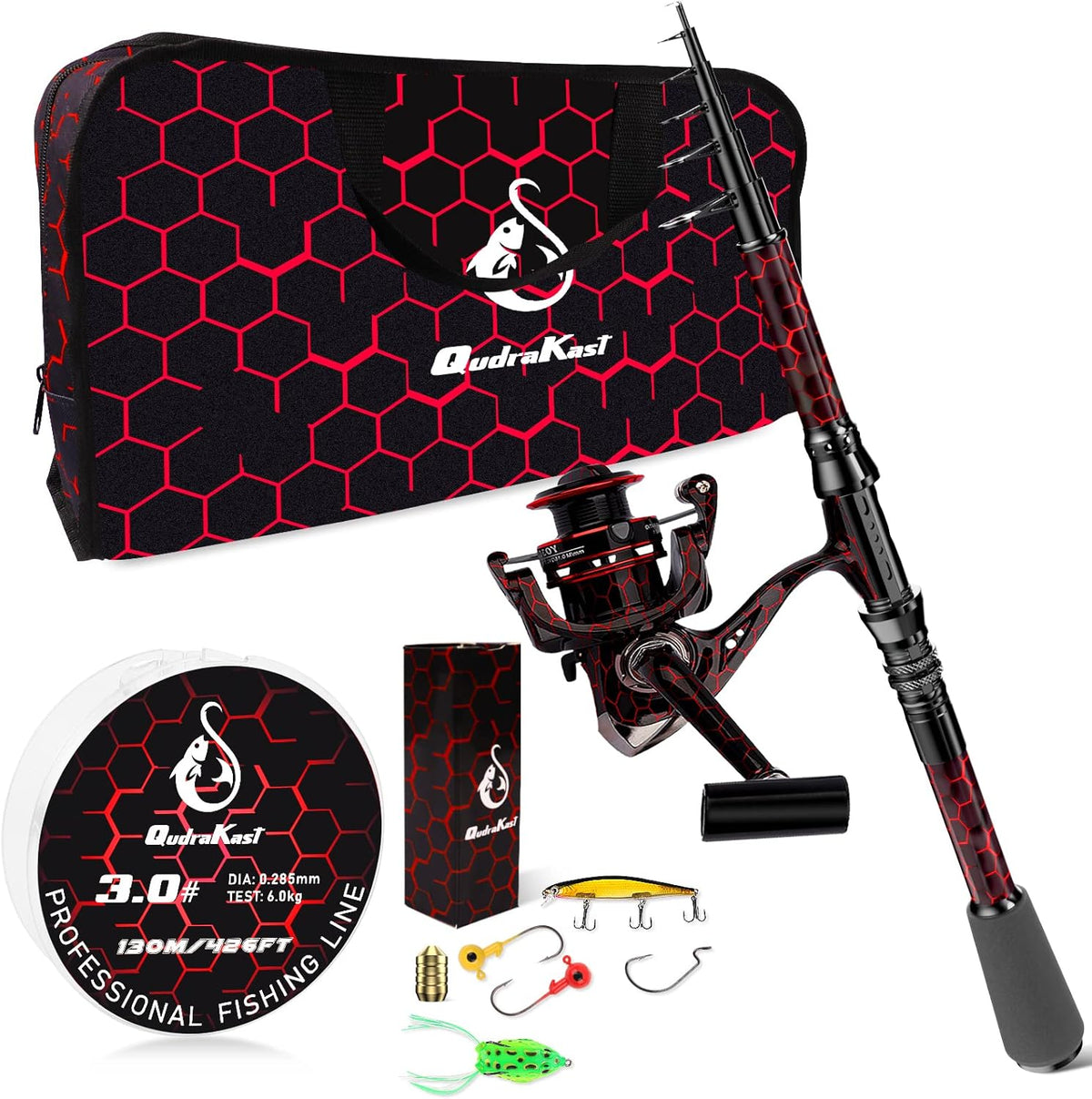 Carbon Fiber Telescopic Fishing Rod and Reel Combo Kit with Tackle Box, Pack of 2 O197