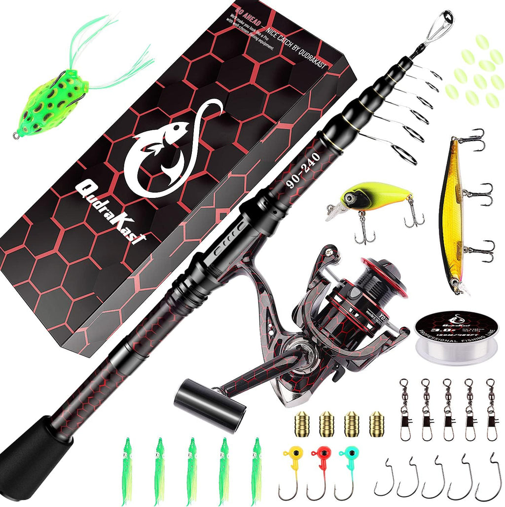 Carbon Fiber Telescopic Fishing Rod and Reel Combo Kit with Tackle Box, Pack of 2 O197