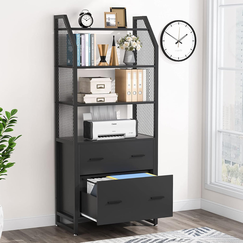 Black 2 Drawer File Cabinet with Bookshelf Z407