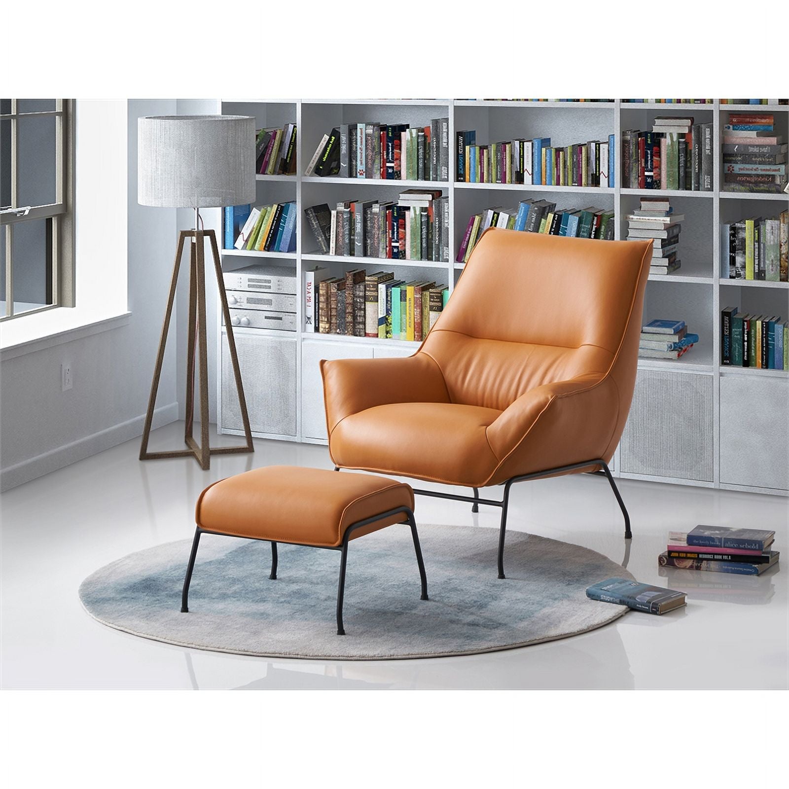 Tan Upholstered Leather Accent Chair and Ottoman C4425