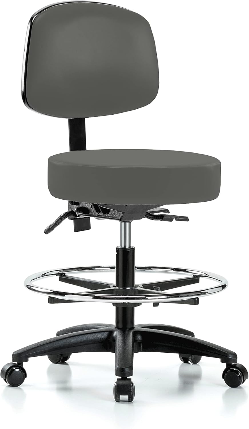 Rolling Height Adjustable Doctor's Stool with Back and Footring F384181