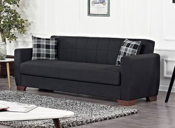 Black Leatherette Sofa Bed with Storage U82261