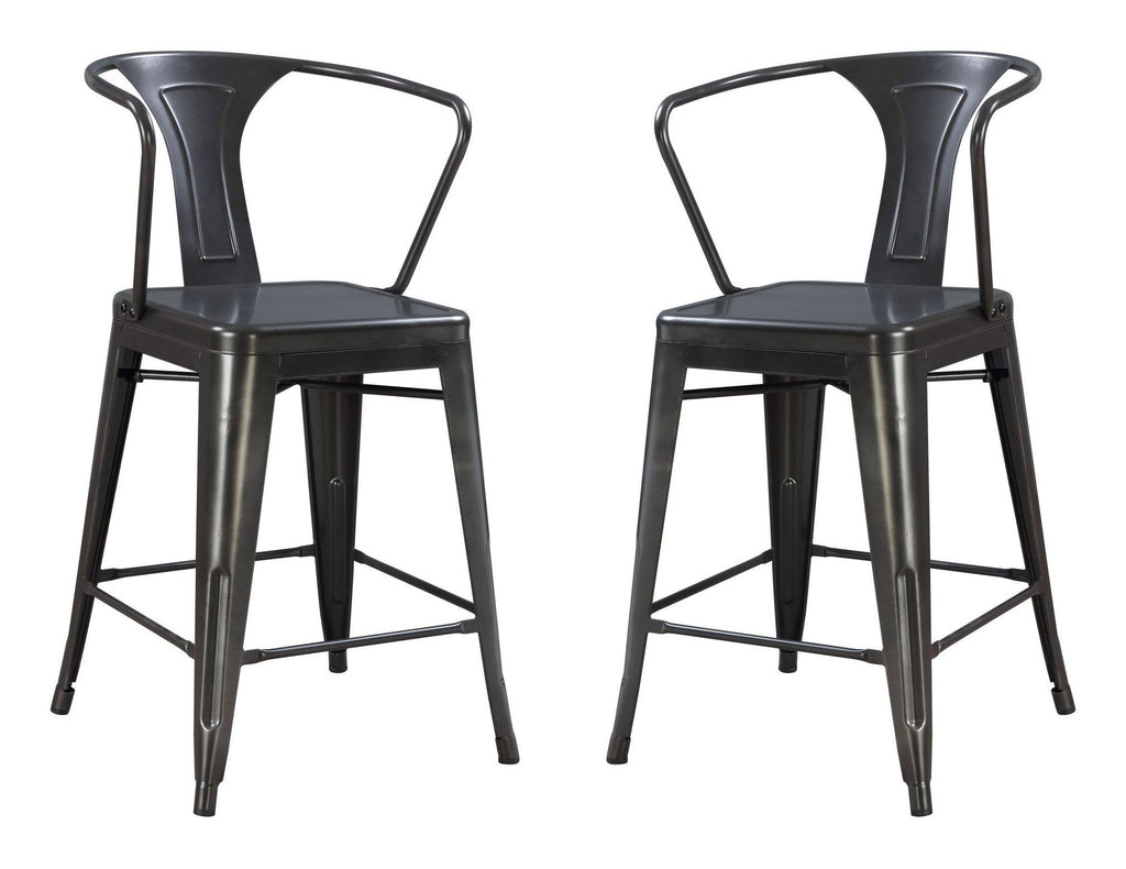 Charcoal 24x22 Bar Stool with Solid Metal Seat Back and Legs - Set of Two F878818