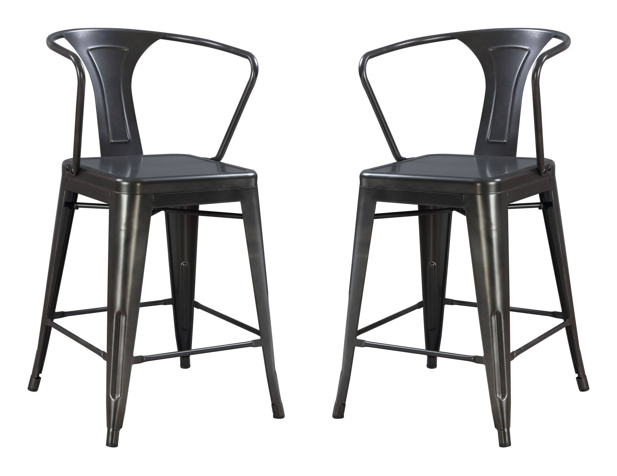 Charcoal 24x22 Bar Stool with Solid Metal Seat Back and Legs - Set of Two F878818