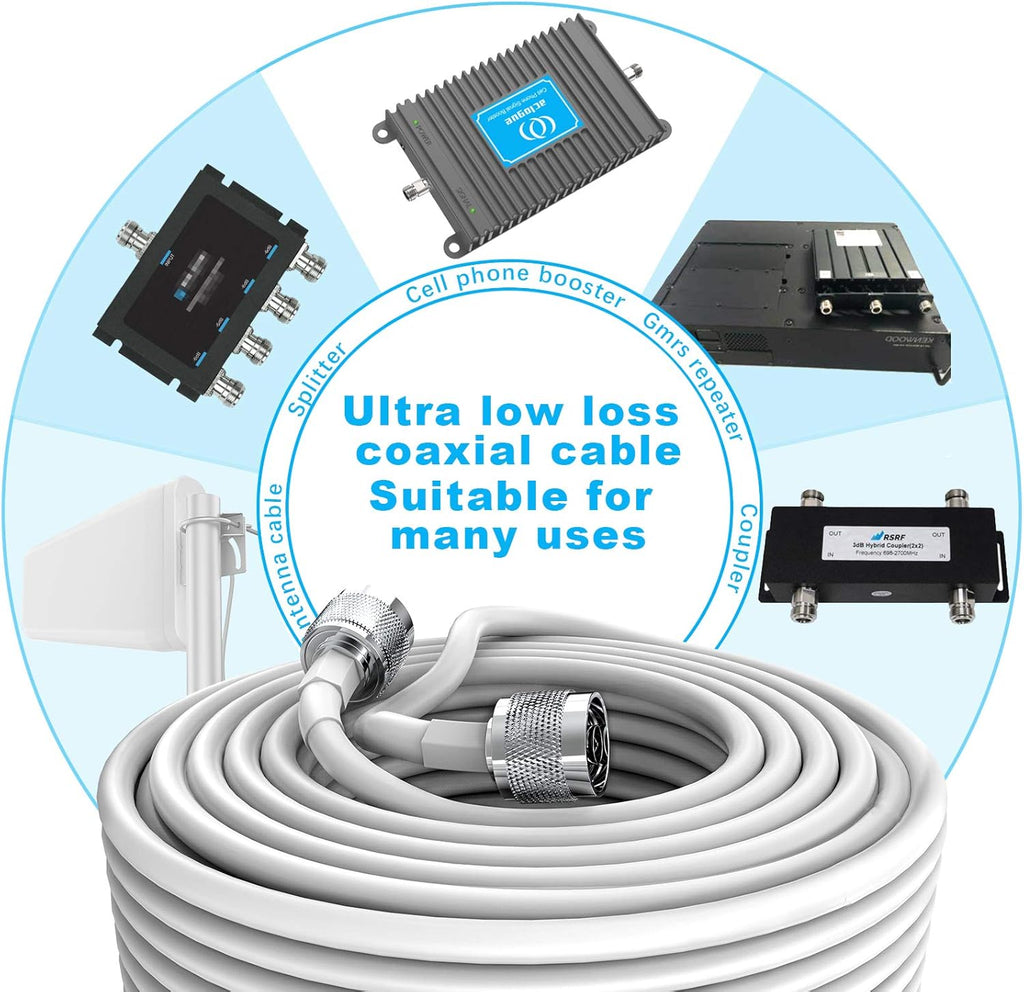 100 ft Low-Loss Coaxial Extension Cable, N Male to N Male, 50 Ohm, 5D-FB Pure Copper V439