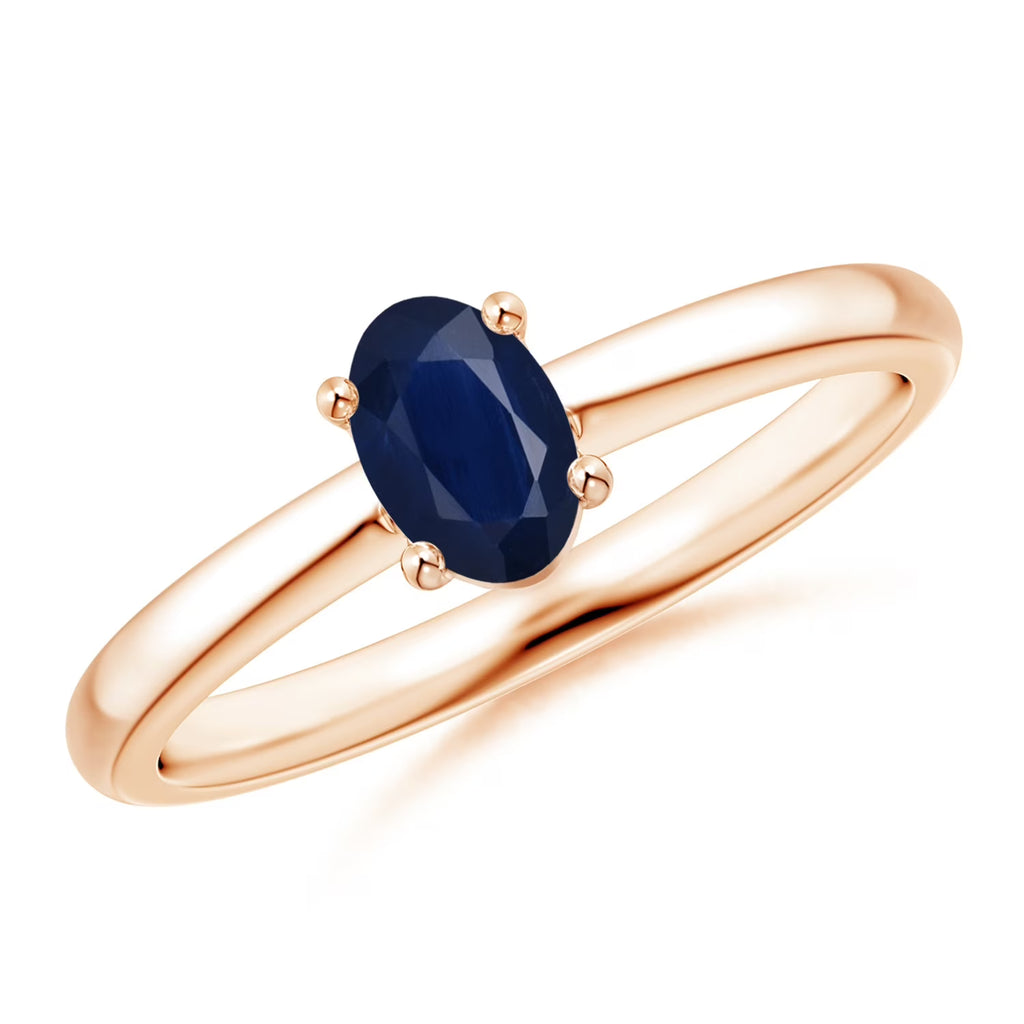 Oval Blue Sapphire Solitaire Ring 925 Sterling Silver A423255