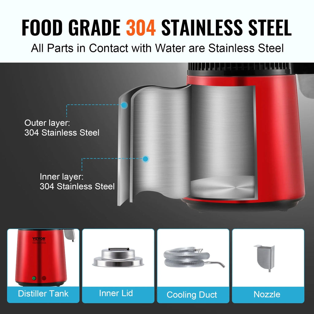 Red 4L Stainless Steel Water Distiller Z304