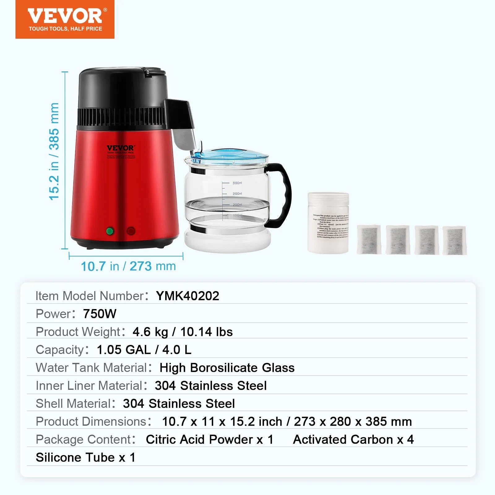 Red 4L Stainless Steel Water Distiller Z304