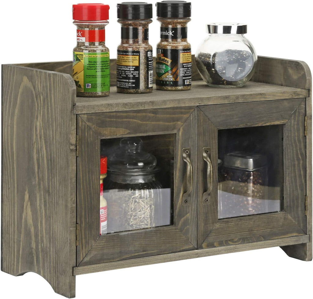 Rustic Gray Wood Storage Cabinet Shelves with Glass Windows Pack of 2 X538735