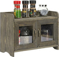 Rustic Gray Wood Storage Cabinet Shelves with Glass Windows Pack of 2 X538735