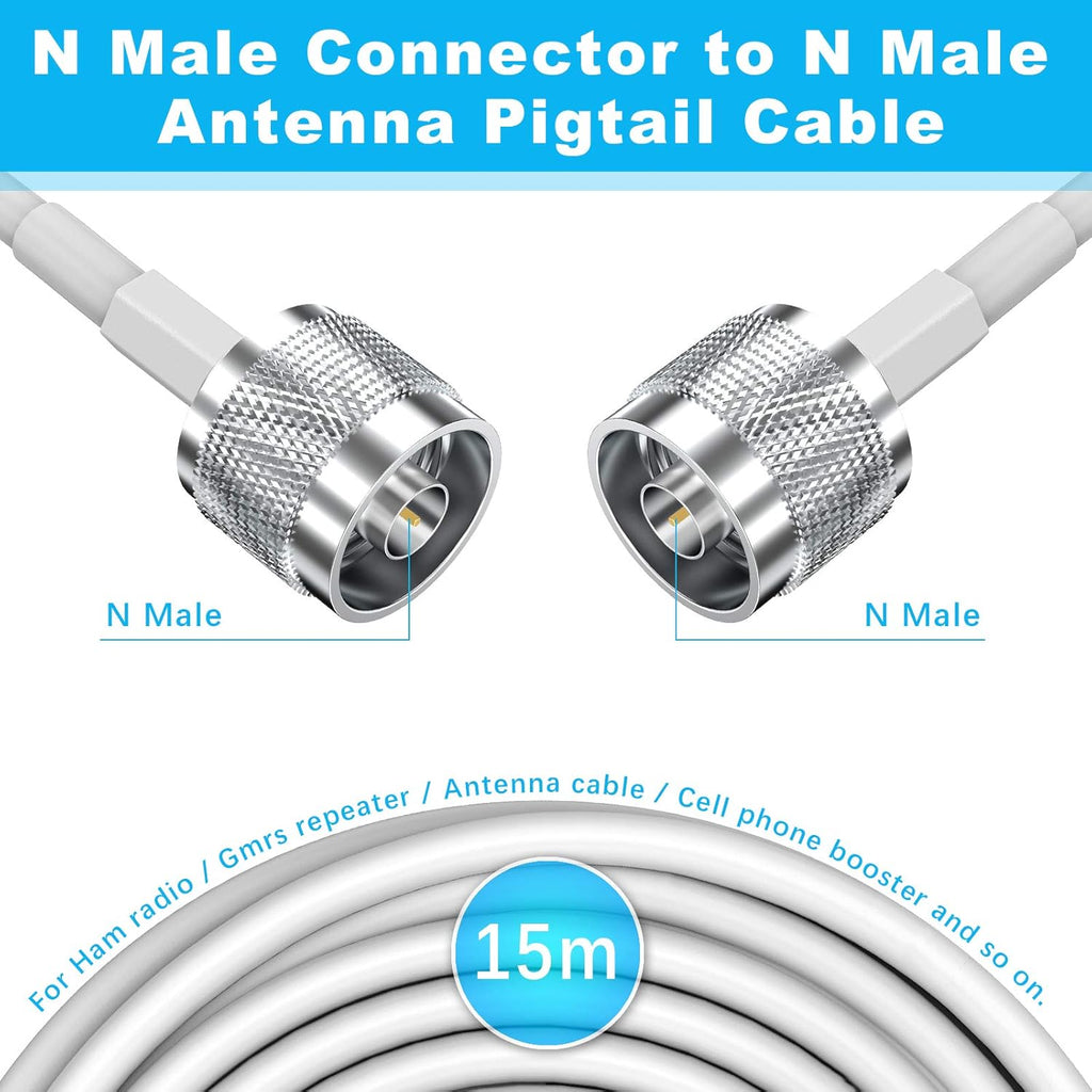 100 ft Low-Loss Coaxial Extension Cable, N Male to N Male, 50 Ohm, 5D-FB Pure Copper V439