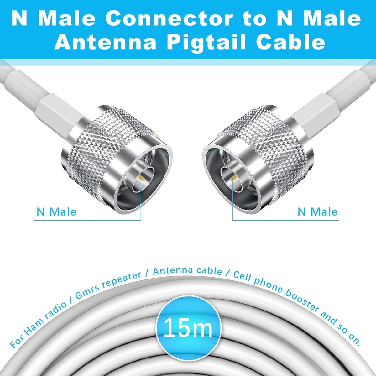 100 ft Low-Loss Coaxial Extension Cable, N Male to N Male, 50 Ohm, 5D-FB Pure Copper V439