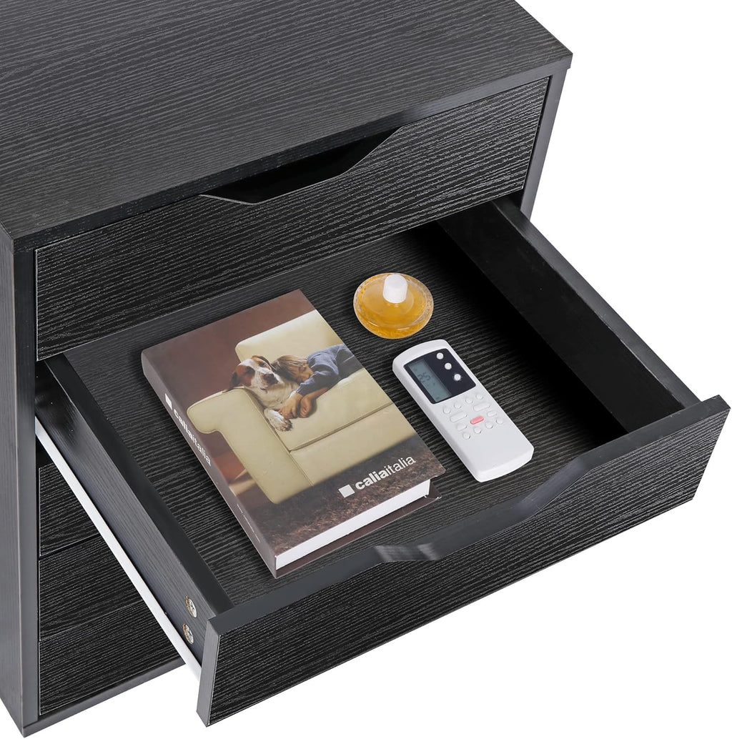 Black 5 Drawer Mobile Wood Filing Cabinet with Lockable Casters X7968