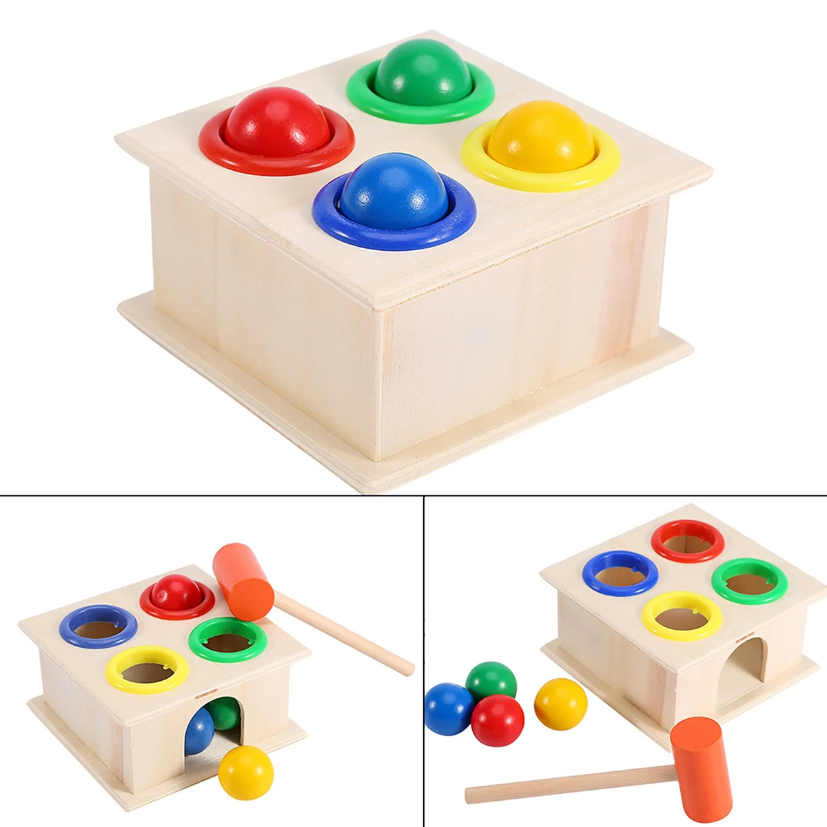 Wooden Ball Hammer Box Whack A Mole Game D438794