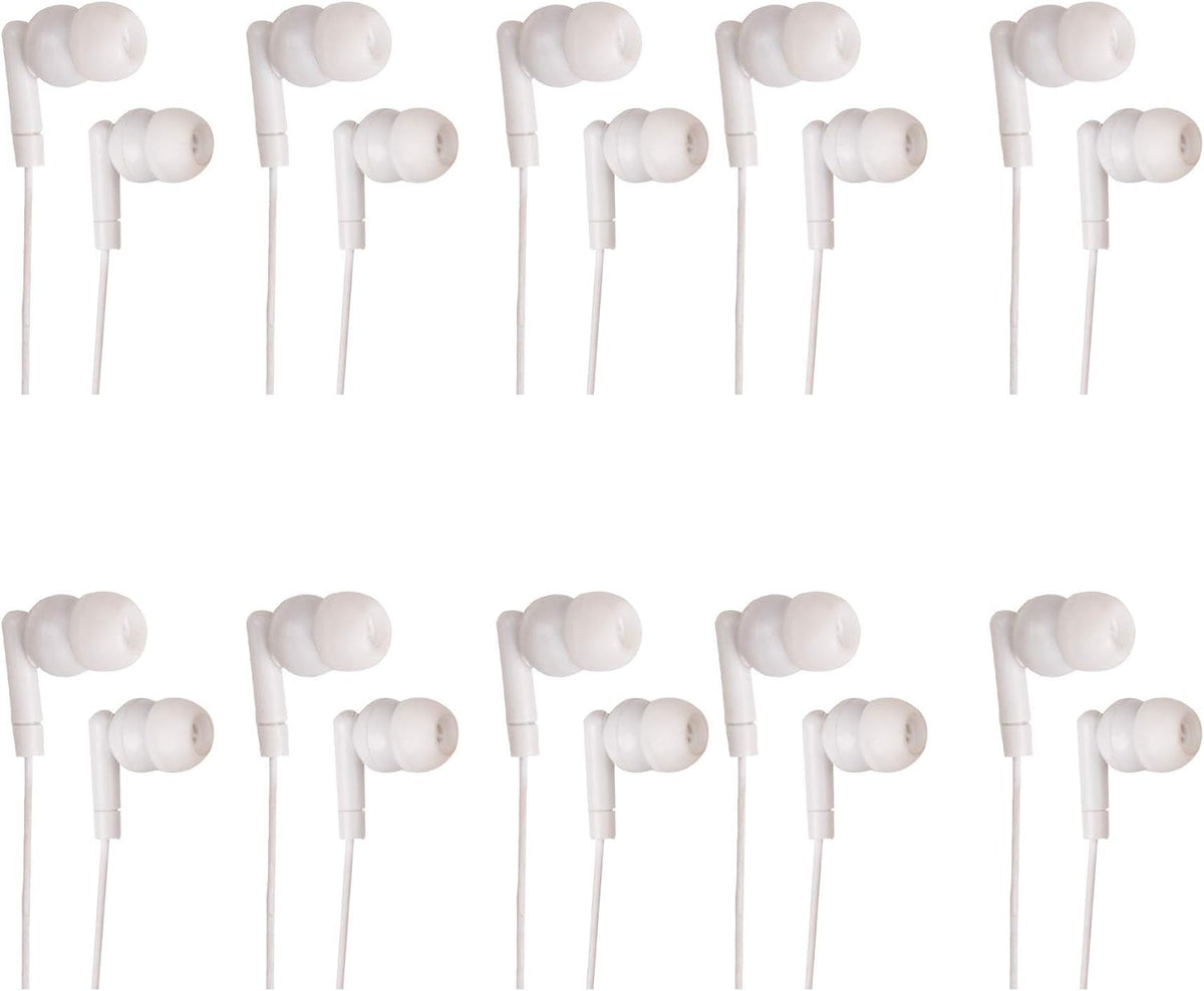 White Headphones 3.5mm Disposable Earbuds 50 Pack K380636