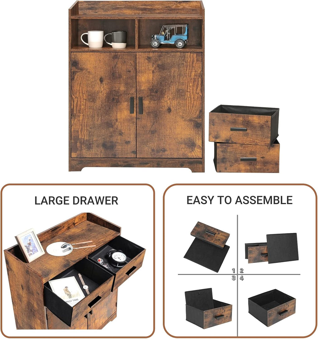 Rustic Brown Storage Cabinet with 2 Doors & Drawers K218