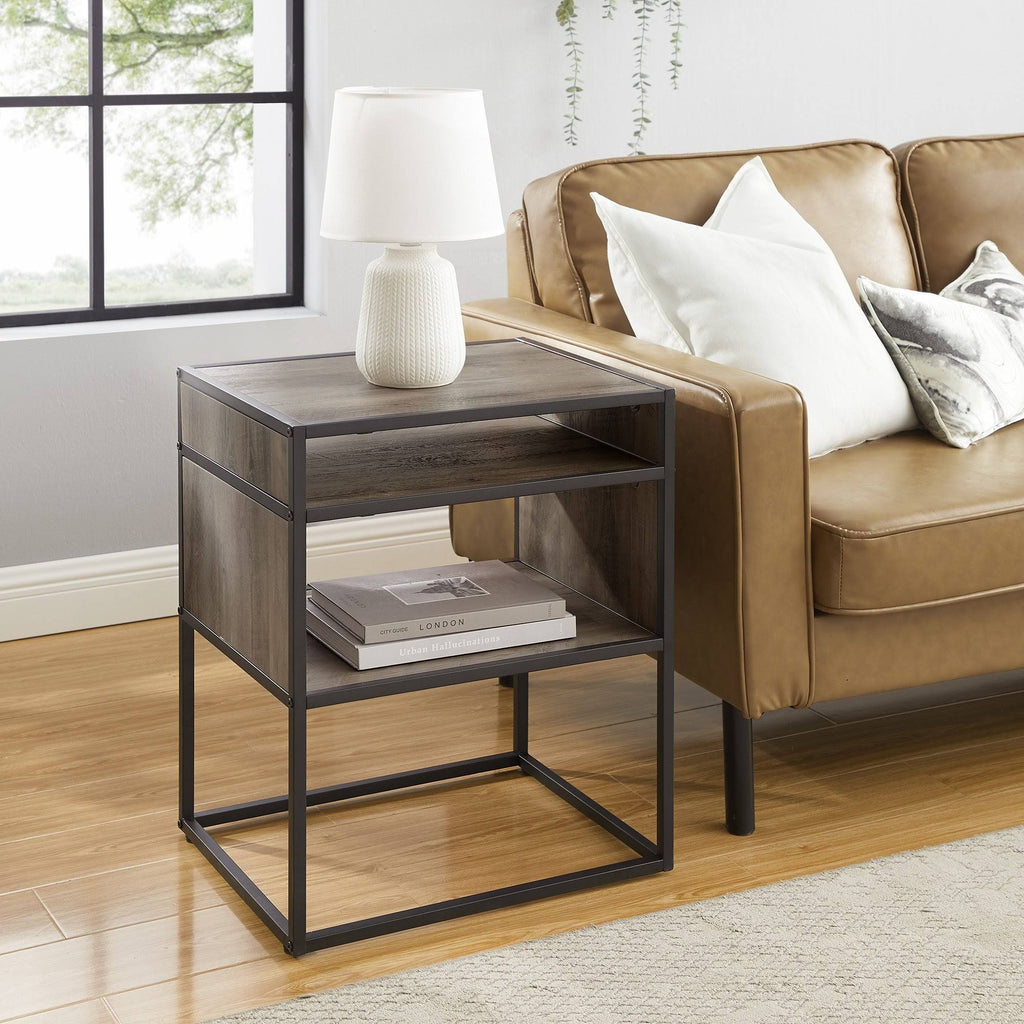 Dark Walnut Open-Shelf Side Table D72396