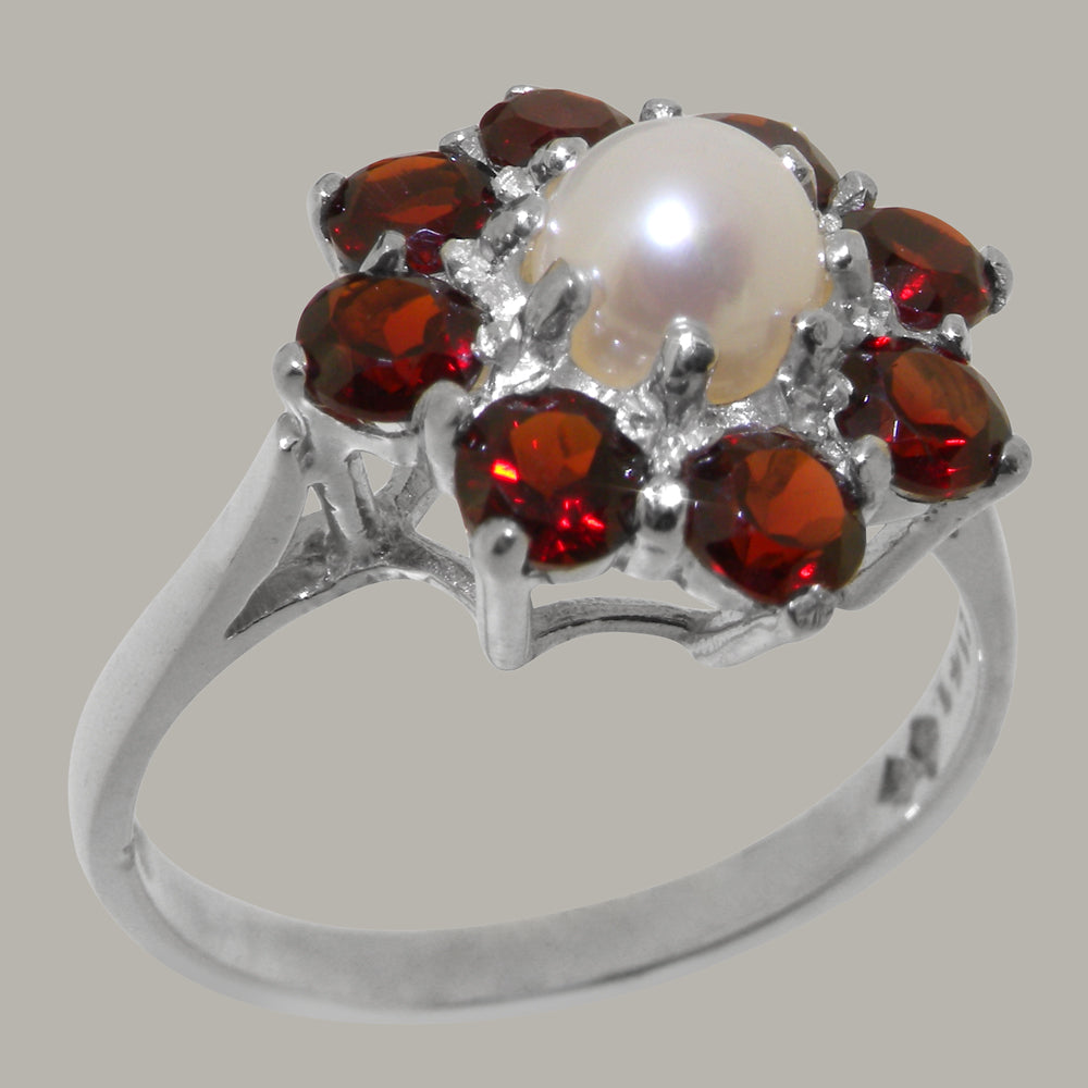 9k White Gold Cultured Pearl & Garnet Statement Ring S6022