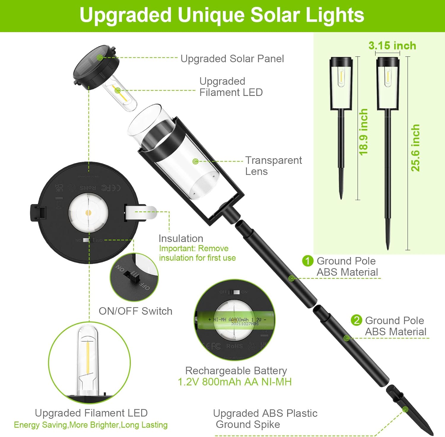 6 Pack IP65 Waterproof Solar Pathway Lights N386