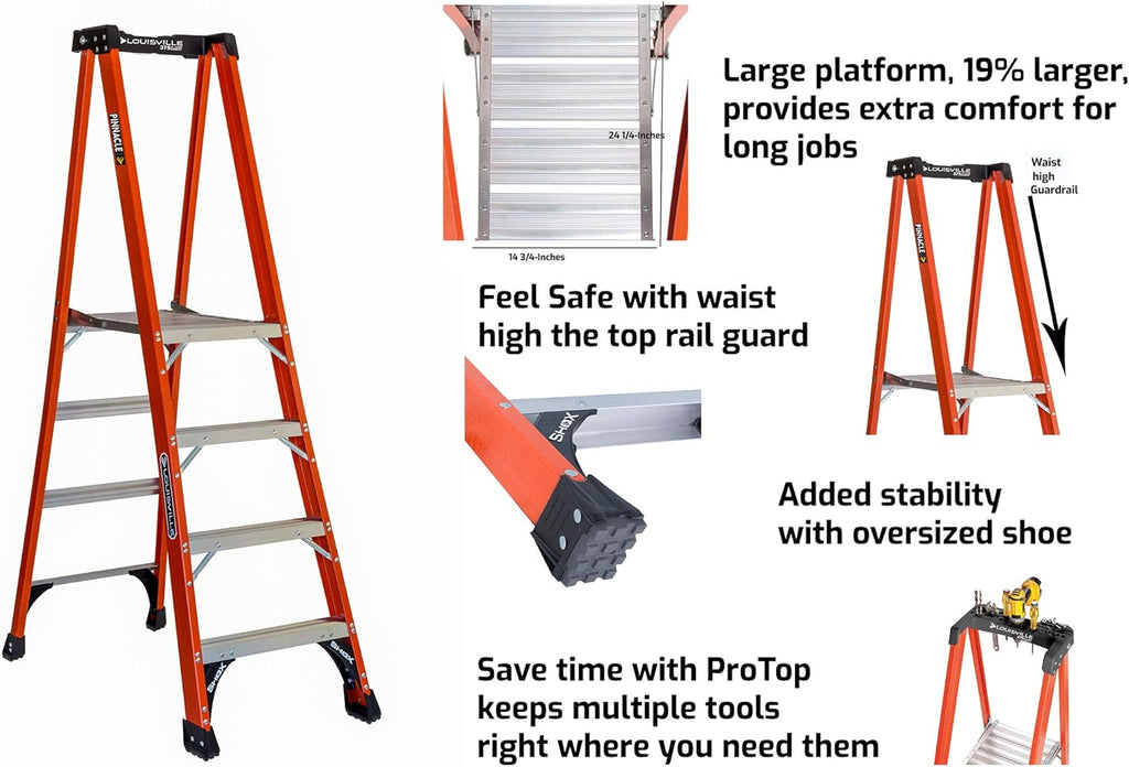 Fiberglass Platform Ladder, 4-Feet, 375-Pound Load Capacity M330