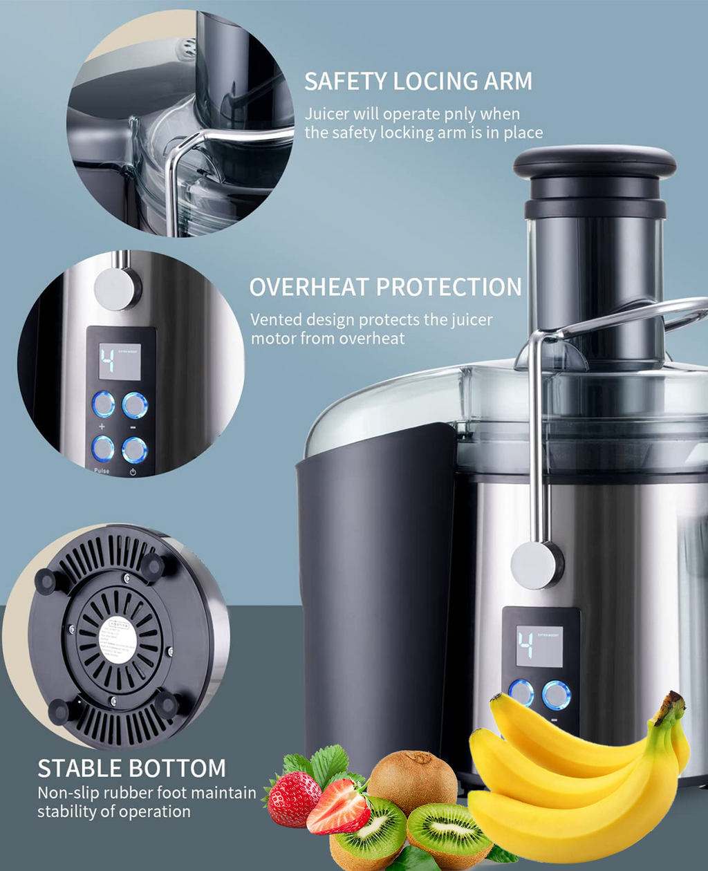 3" Feed Chute Centrifugal Juicer with Stainless Steel Filter J8267